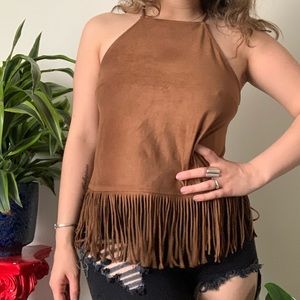 Fringe Brown Suede Halter top!